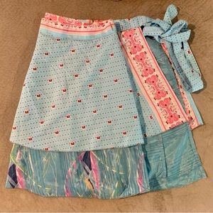 Earthbound Reversible Patterned Pink and Blue Wrap Skirt